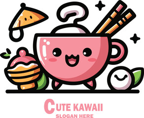 Cute kawaii logo vector white background .