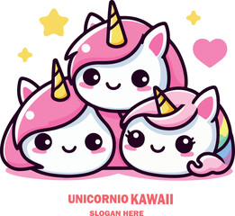 Unicornio kawaii logo vector white background .
