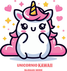 Unicornio kawaii logo vector white background .