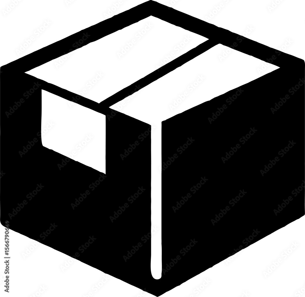Poster isolated black cube container icon for house building architecture design