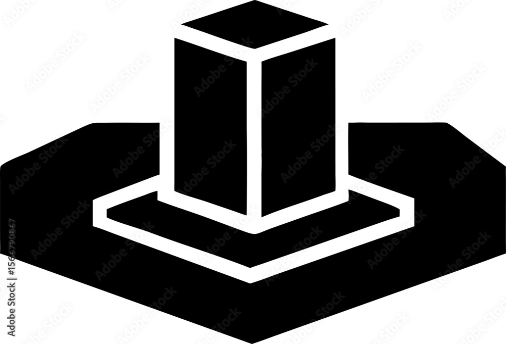 Poster black and white 3d render of a cube icon on white, symbolizing a blank technology box or an open bus