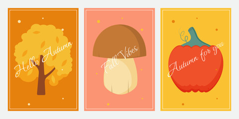 Autumn simple set of posters or flyers. Vectical banner autumn elements. Vector.