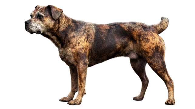 A watchful brindle patterned mastiff stands guard a loyal protector with wisdom in its gaze on transparent background