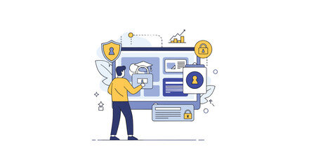 Illustrating digital transformation concepts with a focus on user interaction and cloud integration for business growth