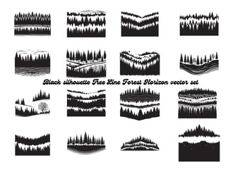 Pine and Mixed Tree Forest Line Silhouette – Black Vector for Landscape Illustrations

