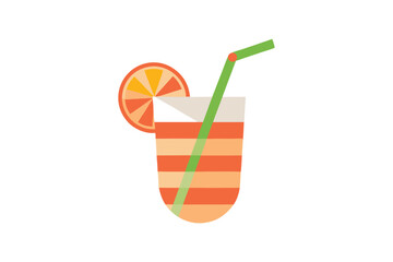 Refreshing Grapefruit Citrus Soda in a Glass with Striped Straw Vector