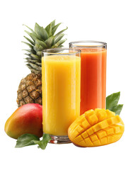 Tropical Fruit Juice Set – Pineapple, Mango, and Papaya Juices on Transparent Background