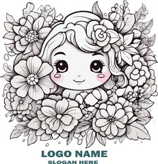Kawaii flower coloring page vector white background .
