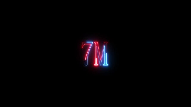 7 m Neon text effect video motion on black background .Celebration 7M Text Animation 4k On Alpha. M text fire color ,technology video ,animation by blue color neon. 4k video