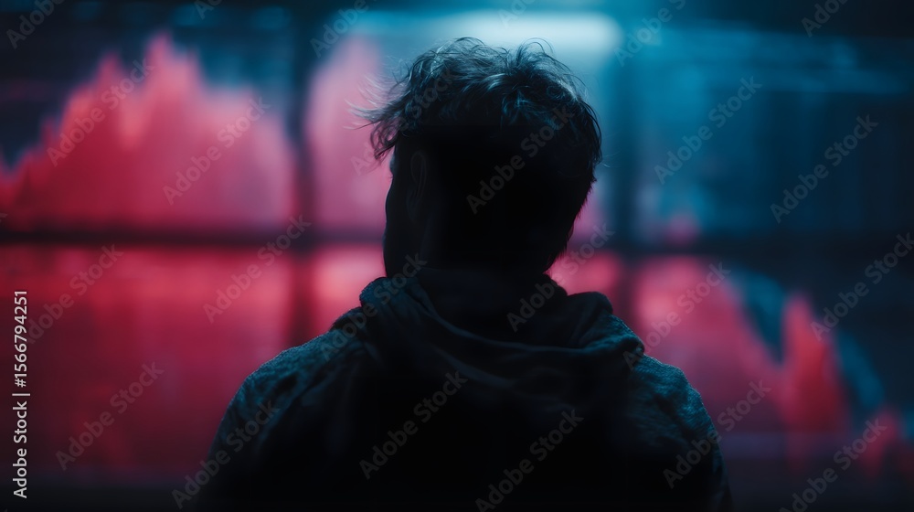 Poster a trader monitors live signals on a screen wall in an algorithmic trading center