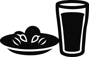 Vector illustration set of hot coffee, tea, and water in cups and glasses, with cafe beverage icons