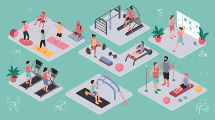 Zumba vector showing diverse people zumbaing in a fitness center. Suitable for fitness class promotions, health and wellness campaigns.