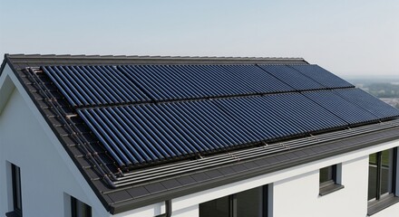 Rooftop solar thermal panels connected to a domestic hot water and heating system