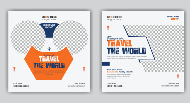 Travel Agency Post banner template vector and summer beach traveling tour design