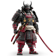 Obraz premium Detailed Render of Armored Samurai Warrior with Katana Sword on Black Background