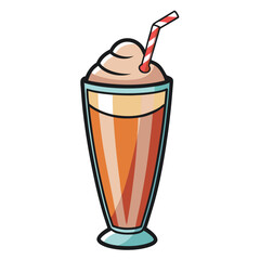 Refreshing sweet drinks and ice cream with fruit and cream in glass vector illustration