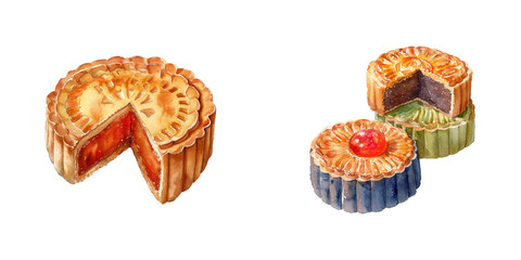 moon cake watercolor vector illustration
