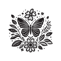 butterfly vector logo in flower garden