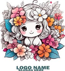 Kawaii flower coloring page vector white background .