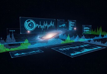Futuristic Data Analysis Dashboard Floating in Outer Space. (AI Generated)