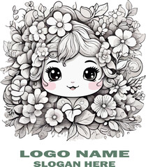 Kawaii flower coloring page vector white background .