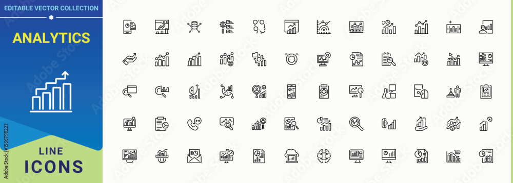 Fototapete Analytics simple icon set. Trendy minimal icons. Analysis line icon set. Related to data statistics, computing, research, analysis and more.