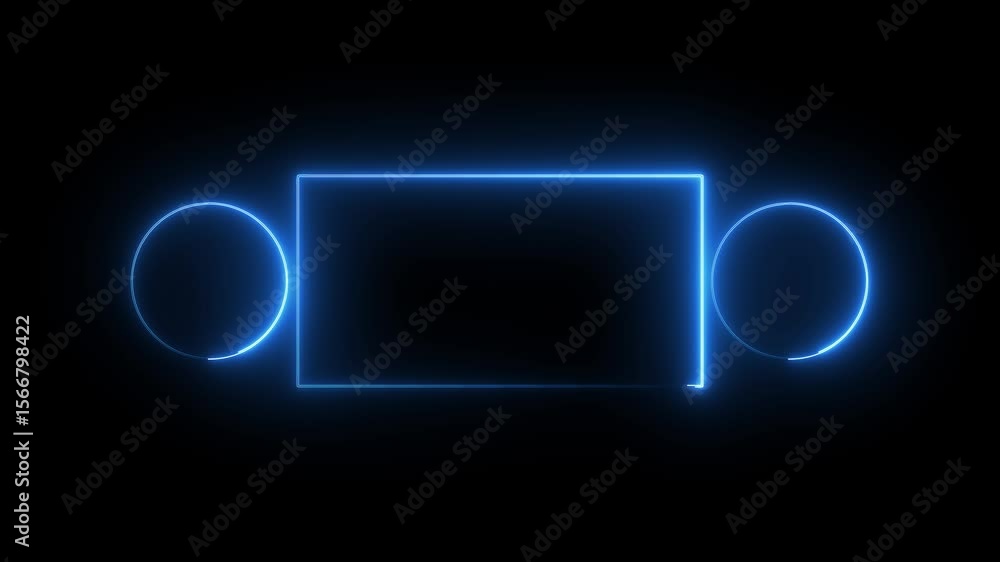 Poster neon abstract rectangle and circle shape line animation.neon line with blue color on a dark backgrou