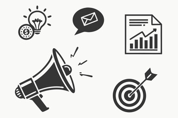 Modern marketing campaign icon set with 35 diverse glyphs for business