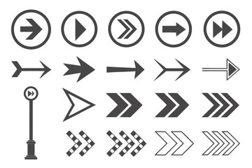 Diverse set of black directional arrows and indicators for design projects