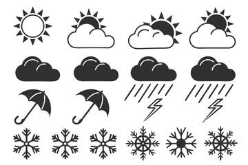 Flat design weather icons for meteorology and forecasting with a modern aesthetic