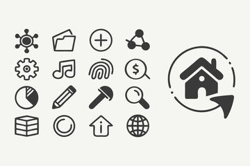 Fototapeta premium Set of 40 soft rounded black glyph icons for essential user interface design elements