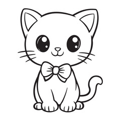 Obraz premium Cute Kawaii cat silhouette, cute doodle cat illustration, Kawaii Cartoon Cat Coloring Page Illustration, Minimal Kawaii Line Art Vector Illustration on White Background