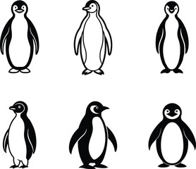 Naklejka premium penguin silhouette vector icon set, symbol of penguins on a white background.