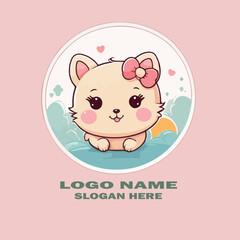 Cute kawaii logo vector white background .