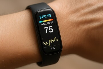 Close-up of smart bracelet analyzing stress levels in real-time