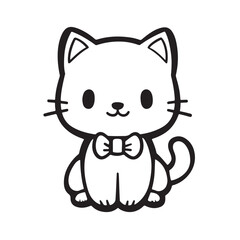 Naklejka premium Cute Kawaii cat silhouette, cute doodle cat illustration, Kawaii Cartoon Cat Coloring Page Illustration, Minimal Kawaii Line Art Vector Illustration on White Background