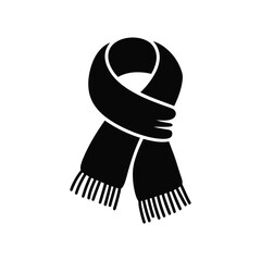 Black silhouette of a knitted scarf with fringe on a white background