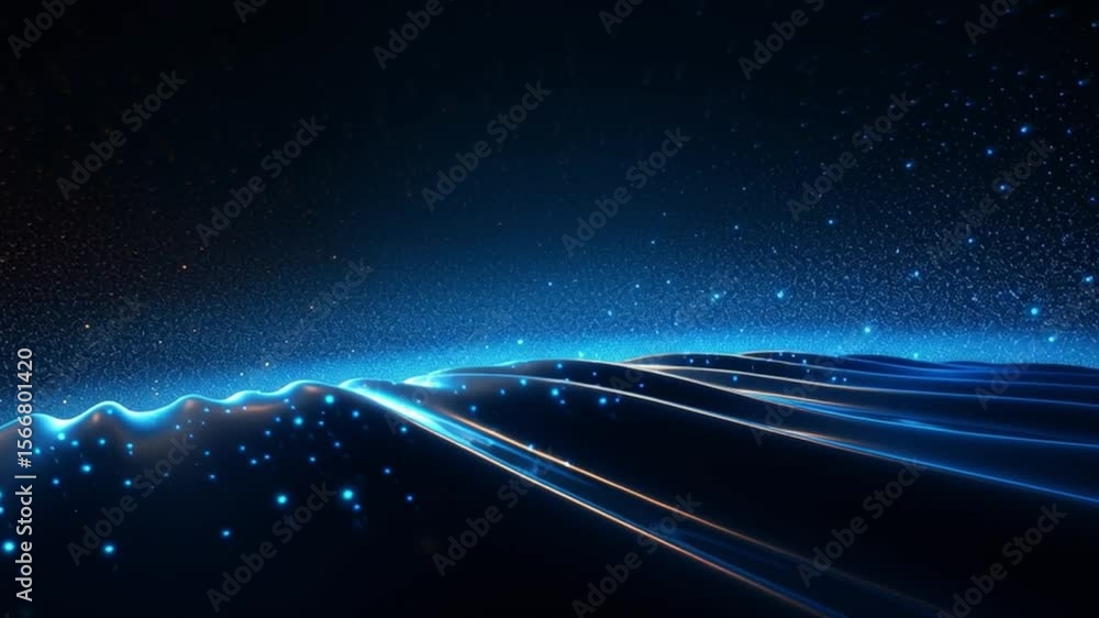 Poster Mysterious abstract art: A mesmerizing scene featuring flowing lines of ethereal blue light, reminiscent of a futuristic landscape.