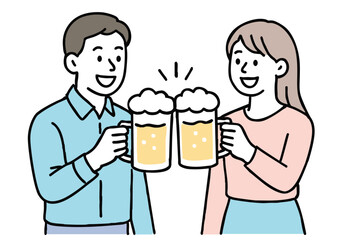 カジュアルな服装で乾杯する男女のイラスト