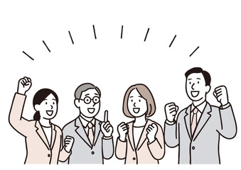 チームで喜びを分かち合うビジネスパーソンたちのイラスト