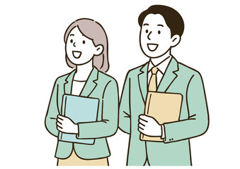 スーツ姿で並ぶ男女のビジネスパーソンのイラスト