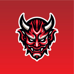 Red Demon Mask Logo Vector with Fierce and Symmetrical Design

