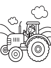 Tractor Rolling Through Busy Farm Outline