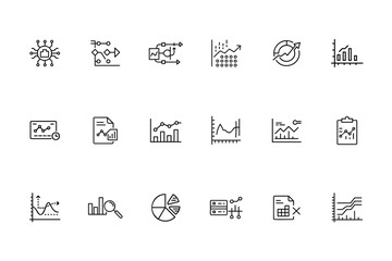 Line icons various charts graphs data analysis elements representing business statistics