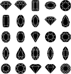 Black Gemstone and Diamond Cut Silhouettes Set