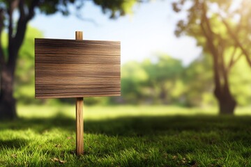 Wooden Sign in Verdant Meadow Serene Outdoor Announcement Board