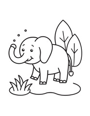 Fototapeta premium Elephant Splashing Water Joyfully Outline