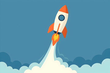 Cartoon rocket flying to the moon in night sky, vector illustration for kids — Generation AI
