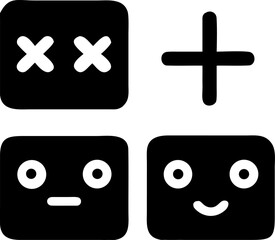 Fototapeta premium Black and white web icon set with plus, minus, and cross symbols for medical and emergency design illustrations