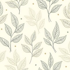 Create a pattern with leaves line art, using delicate neutral colors to form intricate and elegant leaf motifs Generative AI 